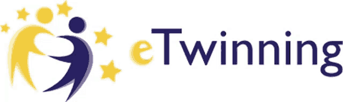 a logo for e twinning with two people and stars on it