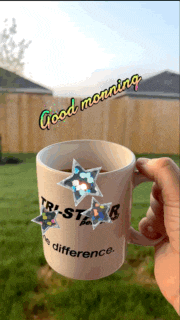 a person is holding a coffee mug that says " good morning "