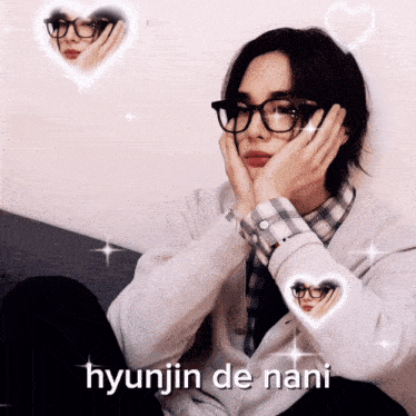 a picture of a person with glasses and the name hyunjin de nani on it