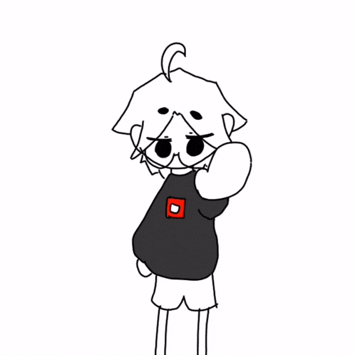 a black and white drawing of a person wearing a black sweater with a red badge on it .