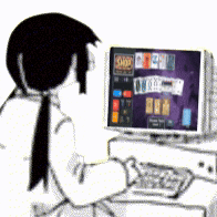 a black and white drawing of a person playing a computer game