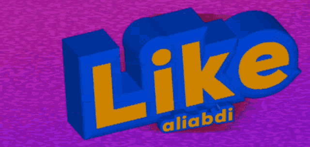 a blue and orange sign that says like aliabdi on a pink background