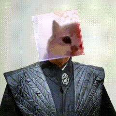 a man with a cat on his head wearing a black coat
