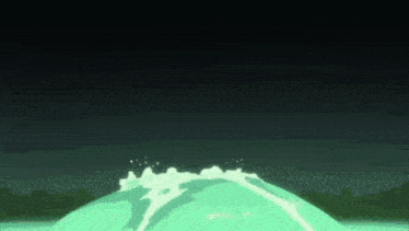 a green sphere with a lightning bolt coming out of it is floating in the water .