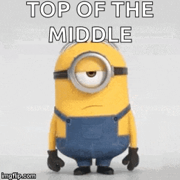 a minion is standing in front of a white background with the words `` top of the middle yippie '' written on it .