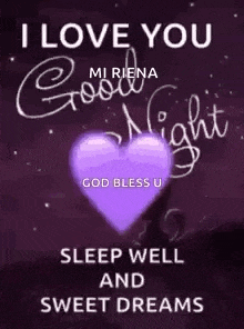 a purple heart with the words `` i love you '' written on it is on a purple background .