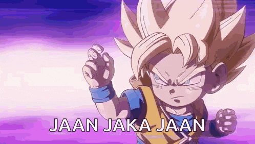 a cartoon character with a purple background and the words jaan jaka jaan on it .