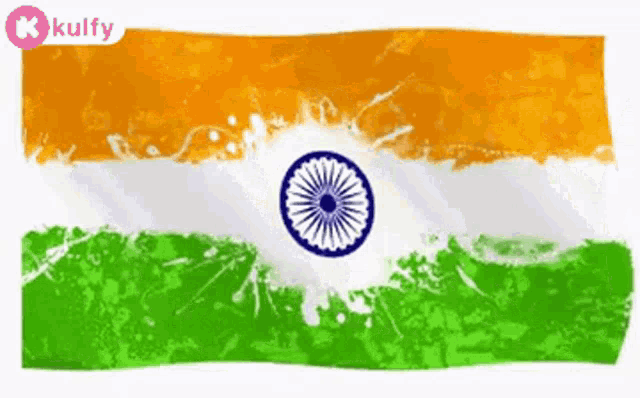 an indian flag with a splash of orange green and white paint