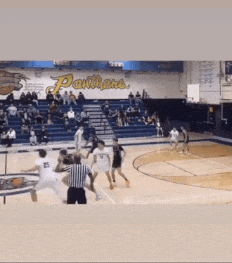 a panthers basketball game is being played in a gymnasium