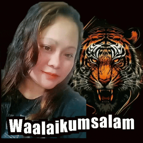 a picture of a woman and a tiger with the words waalaikumsalam below