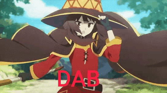 a picture of a girl with the word dab in red letters
