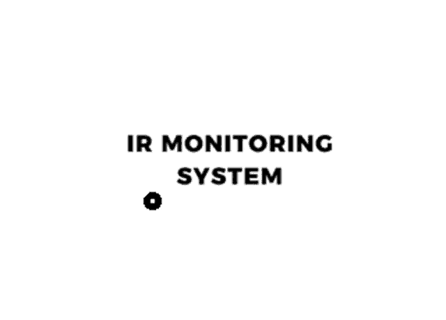 a black and white logo for an ir monitoring system with a circle in the middle .