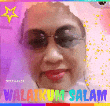 a woman wearing sunglasses and a hijab says ' wakilum salam '