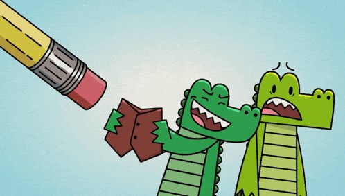 a cartoon of two alligators with a pencil eraser