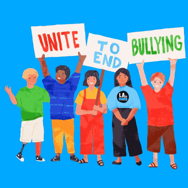a group of children holding signs that say unite to end bullying