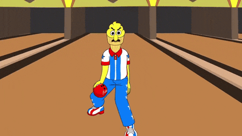 a cartoon of a man holding a bowling ball