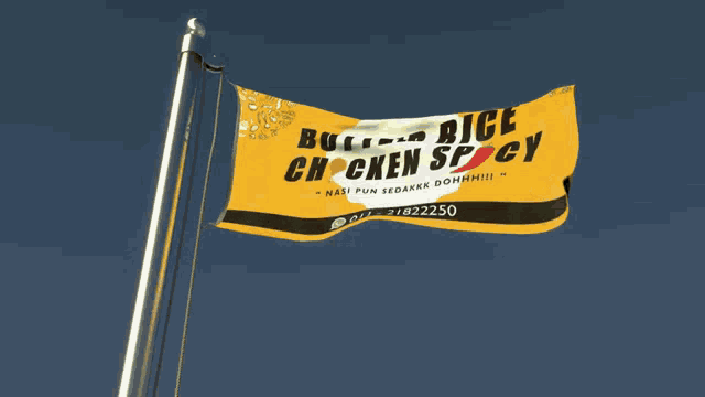 a yellow banner that says butter rice chicken spicy on it