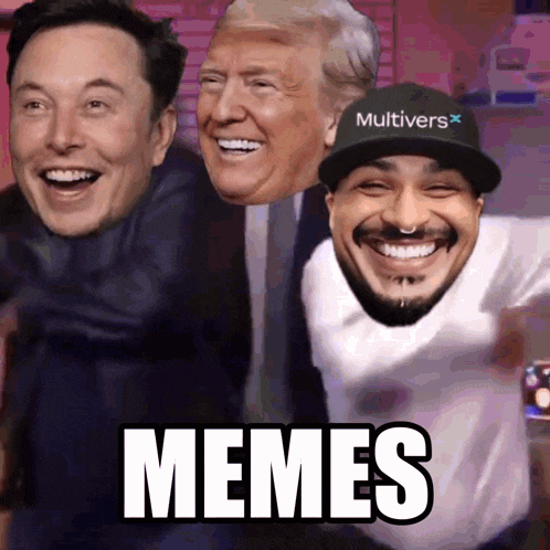 elon musk donald trump and a man wearing a hat that says multivers on it
