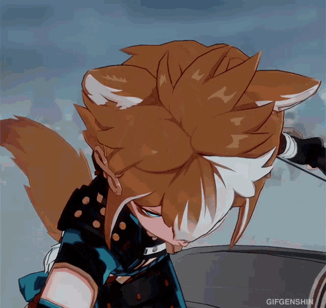 a video game character with fox ears and a sword
