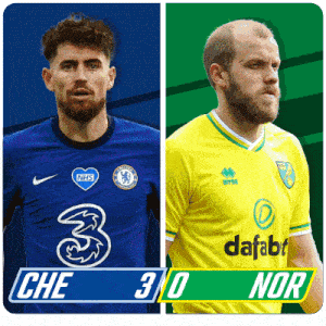 two soccer players one from chelsea and one from norwich are shown on a scoreboard