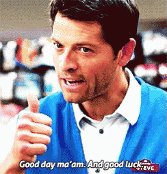 a man giving a thumbs up with the words good day ma 'am and good luck steve below him
