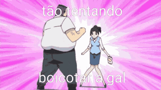 a man is standing next to a woman with the words tão tentando boicotar a gal