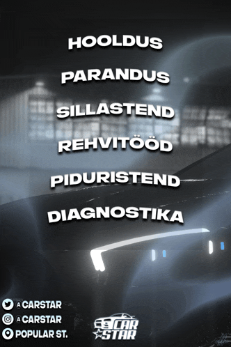 a poster that says hooldus parandus sillastend rehvitood piduristend diagnostika