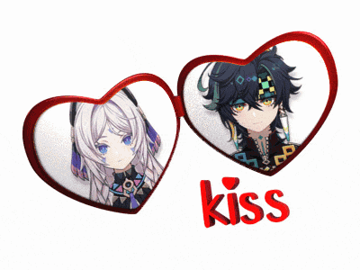 a girl and a boy are in a heart with the word kiss below them