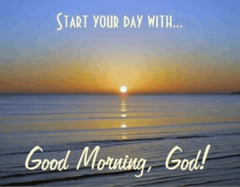 a picture of a beach with the words `` start your day with ... good morning , god ''