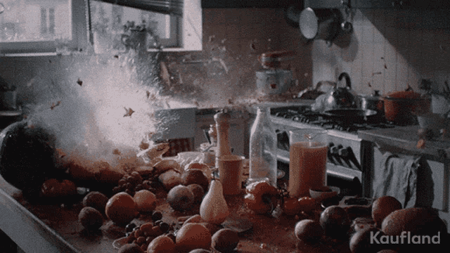 a kitchen with a kaufland logo on the bottom