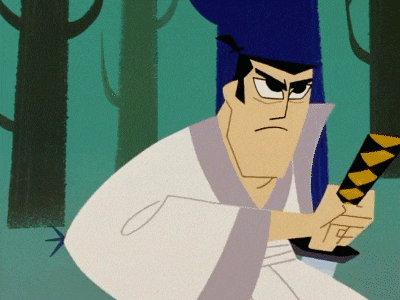 a cartoon of a man holding a sword with a blue hat on