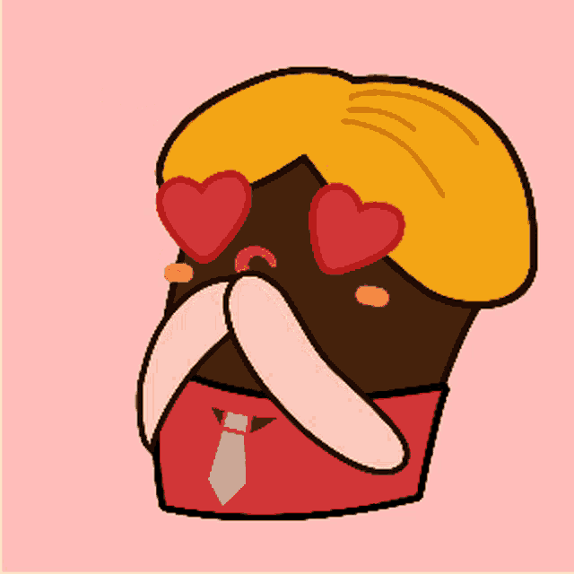 a cartoon drawing of a cupcake with hearts in its eyes