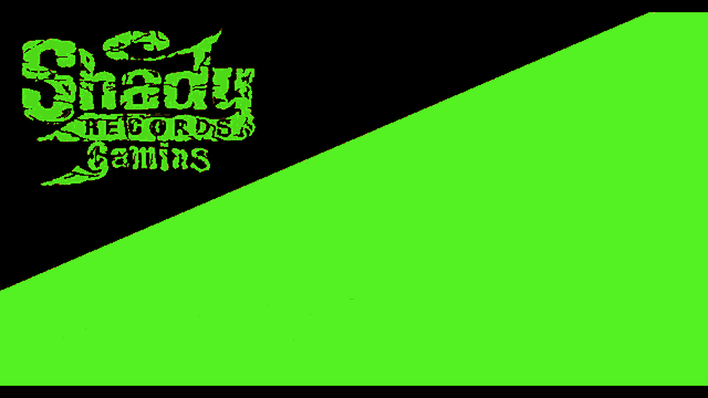 a green background with the words shady records gaming written on it