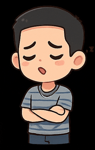 a cartoon of a boy with his eyes closed