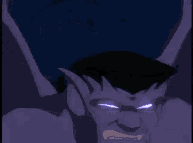 a cartoon character with glowing eyes and a very angry look on his face