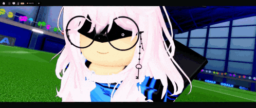 a girl with glasses and a key in her hair