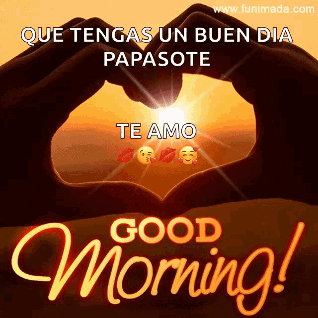 a good morning greeting card with a heart made out of hands