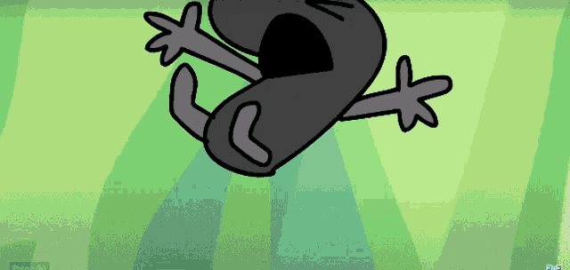 a cartoon frog is laying on its back with its mouth open and arms outstretched .