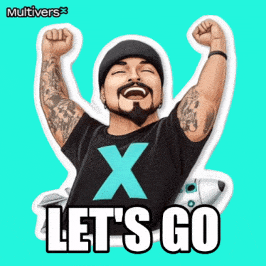 a man with his fist in the air and the words let 's go above him
