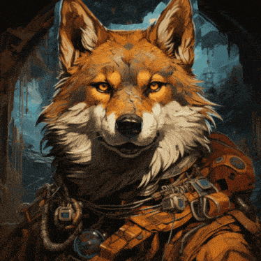 a painting of a fox wearing a suit with a clock on it
