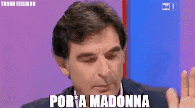 a man in a suit says porta madonna in a purple background