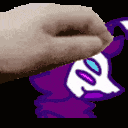 a pixelated image of a hand holding a purple cat