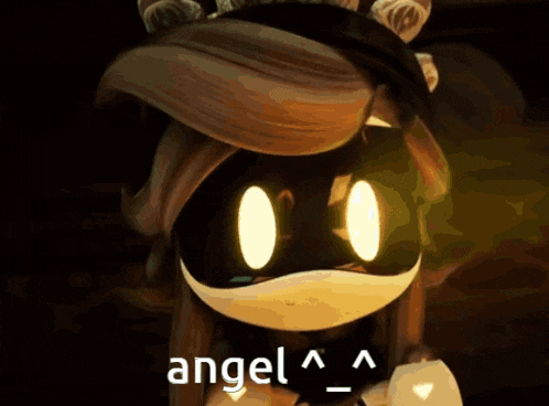 a cartoon character with the word angel written on the bottom