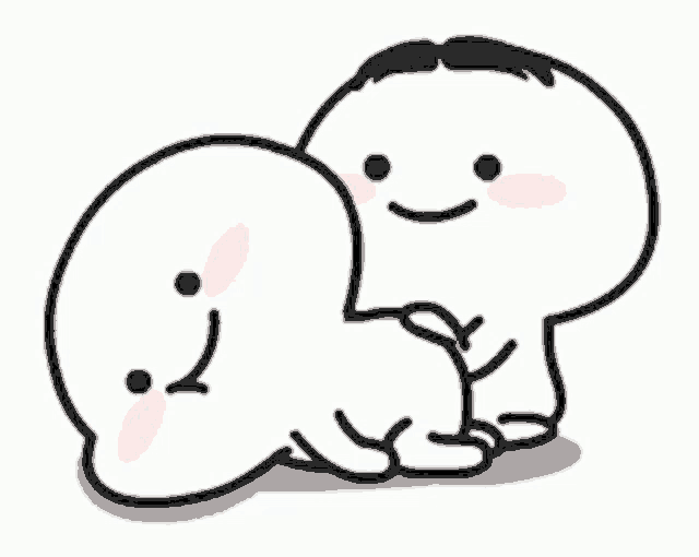 a couple of cartoon characters sitting next to each other on a white surface .