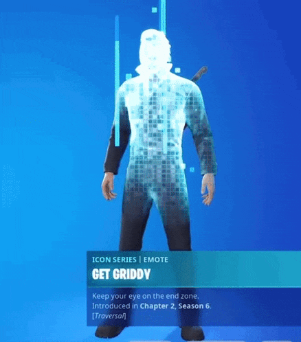 an icon series emote called get griddy is displayed