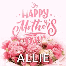 a happy mother 's day greeting card with a bouquet of pink roses