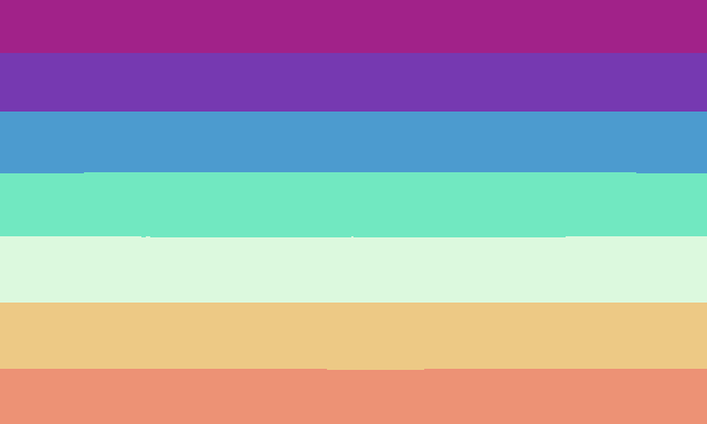 it looks like a rainbow flag with purple , blue , green , orange and white stripes .