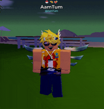 a cartoon character with a name tag that says aamtum on it