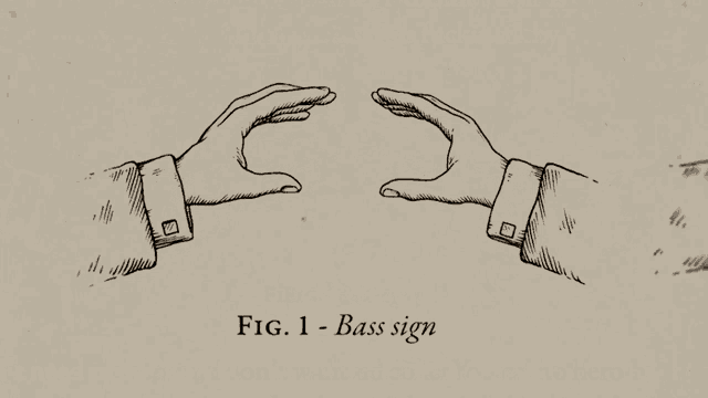 a black and white drawing of a person 's hands with the words bass sign below them