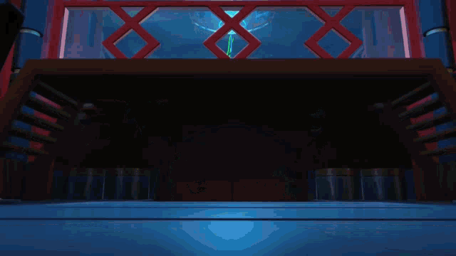 a ninjago character is standing in a dark room holding a sword